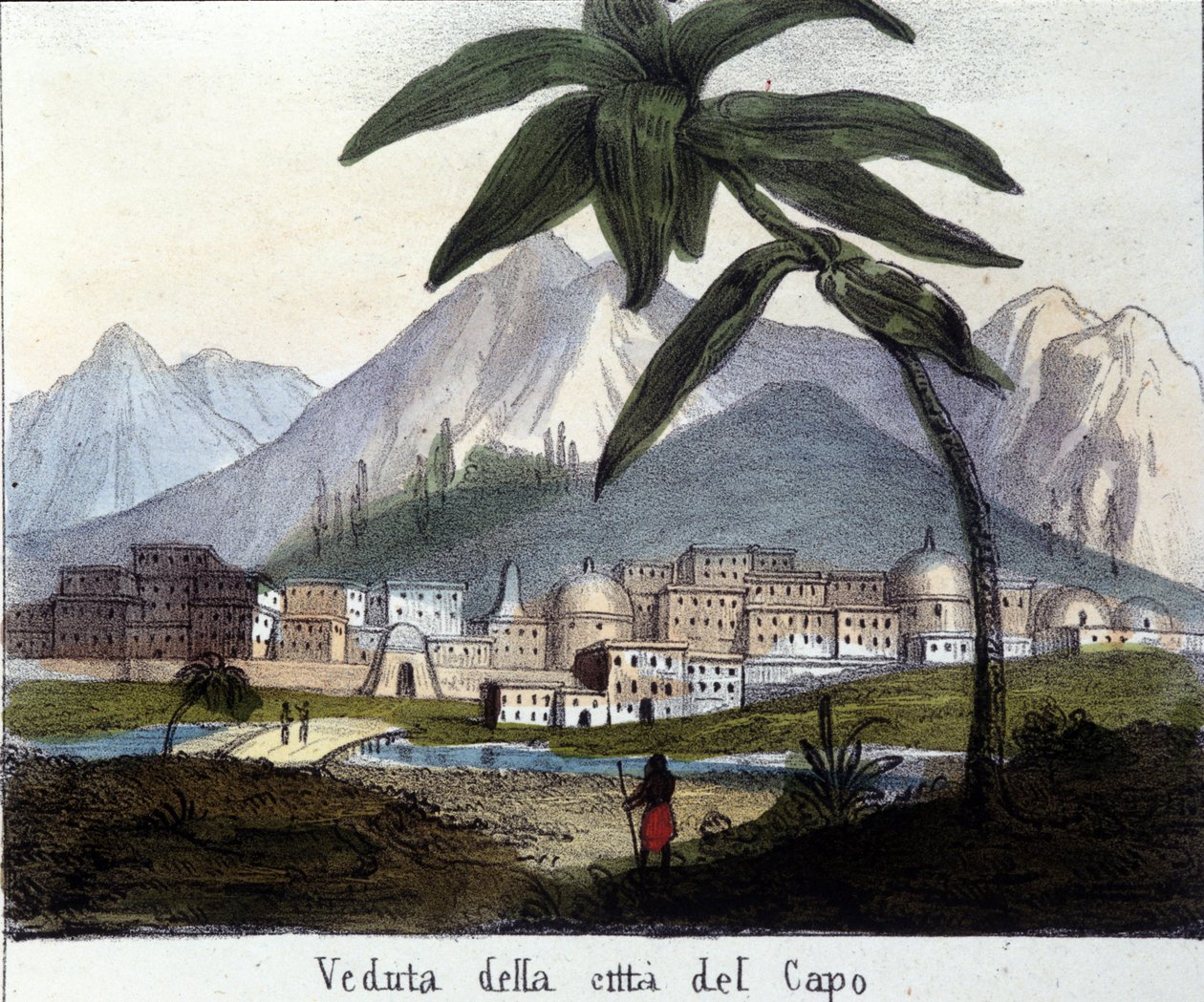 Utsikt over Cape town eller Cape Town, på tidspunktet for britisk kontroll, Sør-Afrika. 1820 av Unknown artist