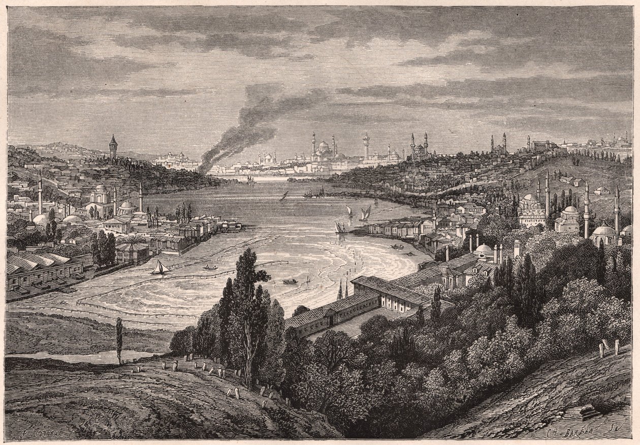 Utsikt over Konstantinopel, nå Istanbul, og Det gylne horn i løpet av XIX århundre av Unknown