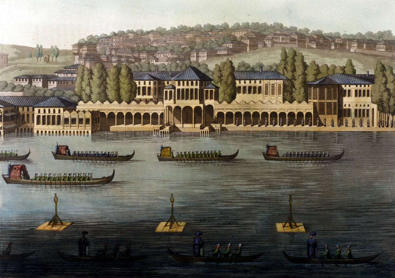 Utsikt over Konstantinopel, en av sultanens boliger langs Bosporos. 1800-tallet. av Unknown artist