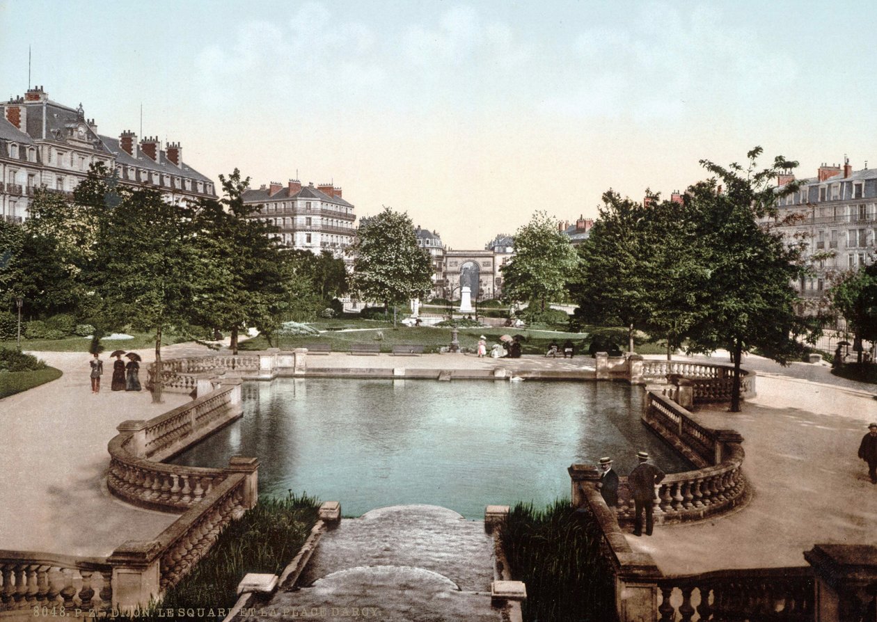 View of Dijon: square and square Darcy. Photochrome v. 1890. av Unknown artist