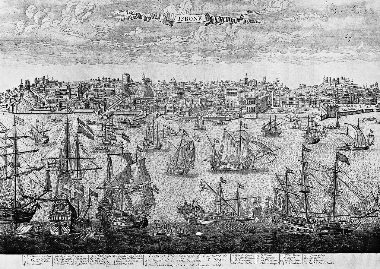 Utsikt over Lisboa, gravering, Portugal av Unknown artist