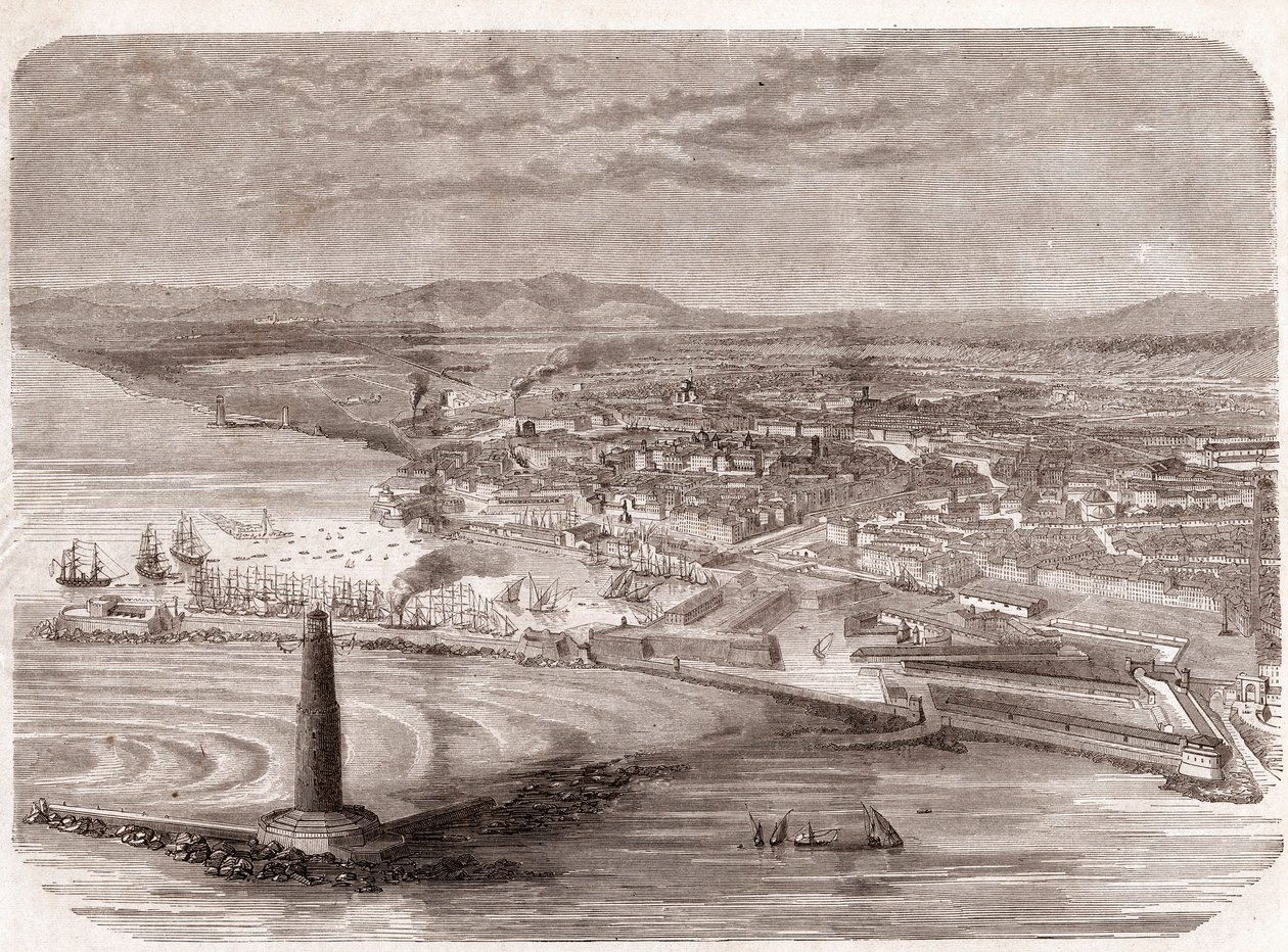 Utsikt over Livorno (Livorno - Toscana - Toscana) - Toscana - gravering 1860 av Unknown artist