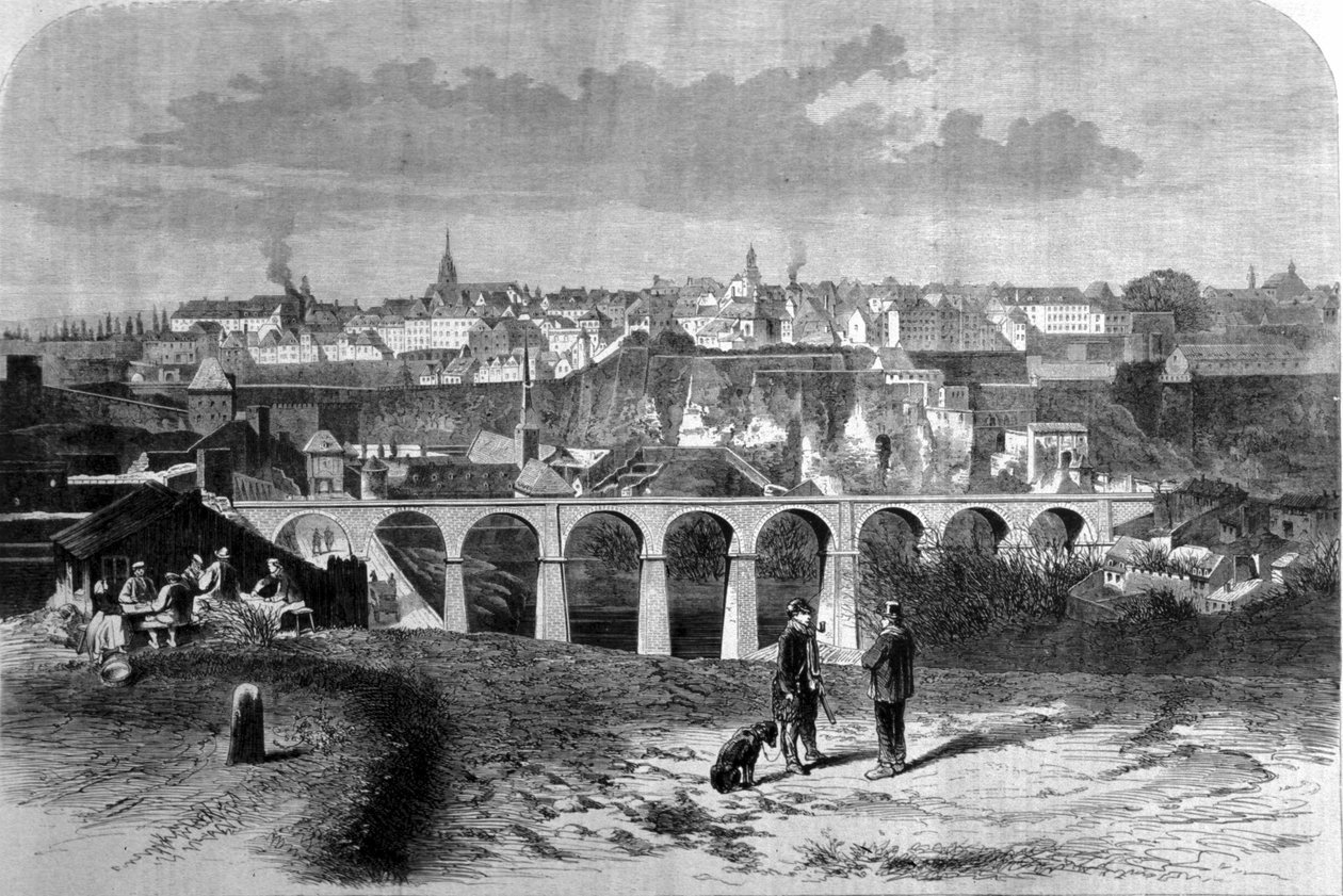 Utsikt over Luxembourg by. 1800-talls gravering. av Unknown artist