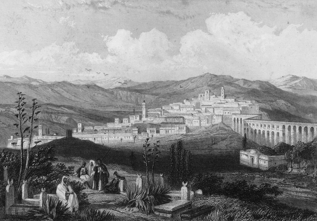 View of Medeah, ancient Roman fortress, in Algerie in the 19th century, in “L