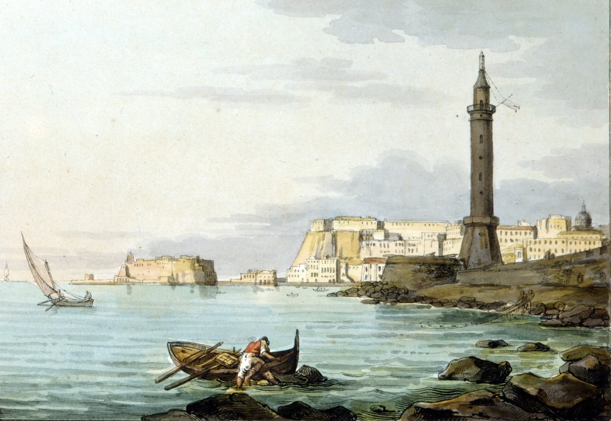 Utsikt over Napoli fra havnen. Til venstre står Castel dell