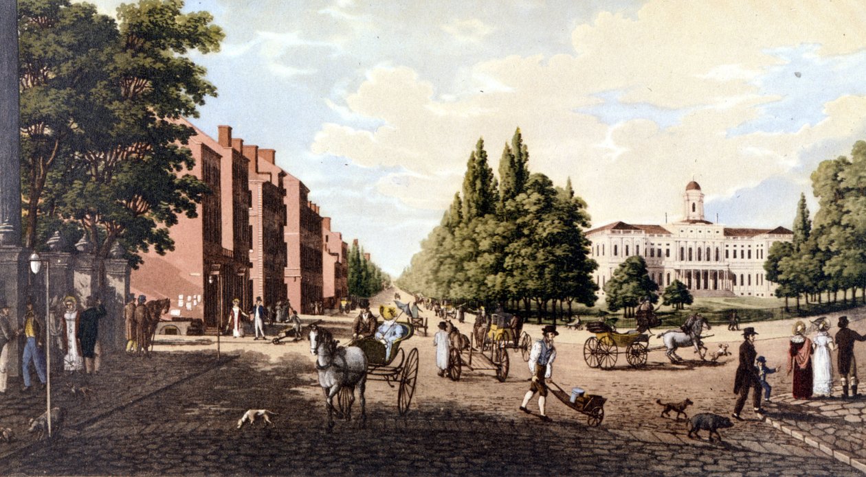 Utsikt over New York: Broadway og rådhus. SD-litografi rundt midten av 1800-tallet. av Unknown artist