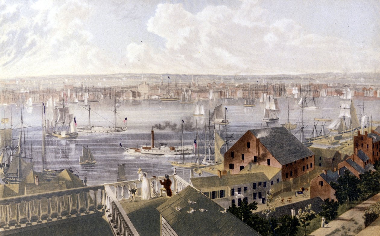 Utsikt over New York havn. SD-litografi rundt midten av 1800-tallet. av Unknown artist