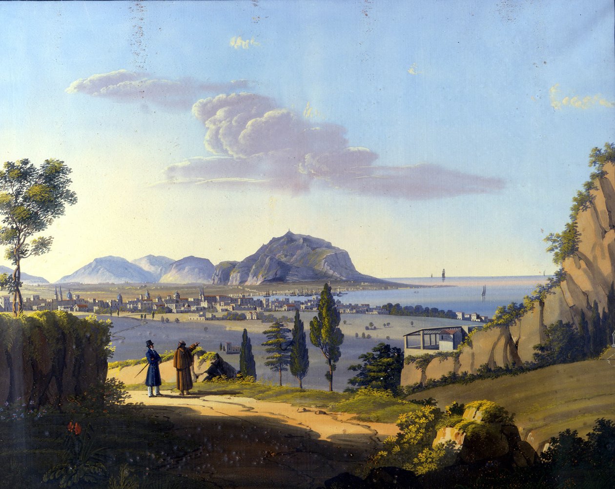 Utsikt over Palermo fra eremitasjen til klosteret Santa Maria del Gesu. Anonymt maleri fra 1800-tallet. av Unknown artist