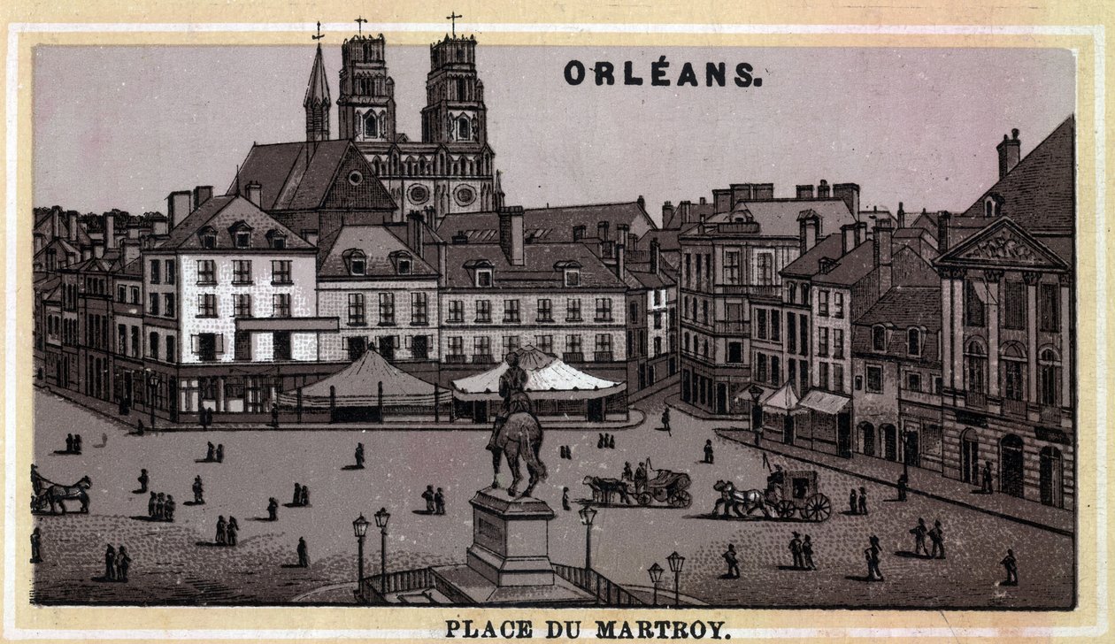 Utsikt over Place du Martroy i Orleans, Department of Loiret og Centre-regionen, Frankrike. Kromolitografi fra slutten av 1800-tallet. av Unknown artist