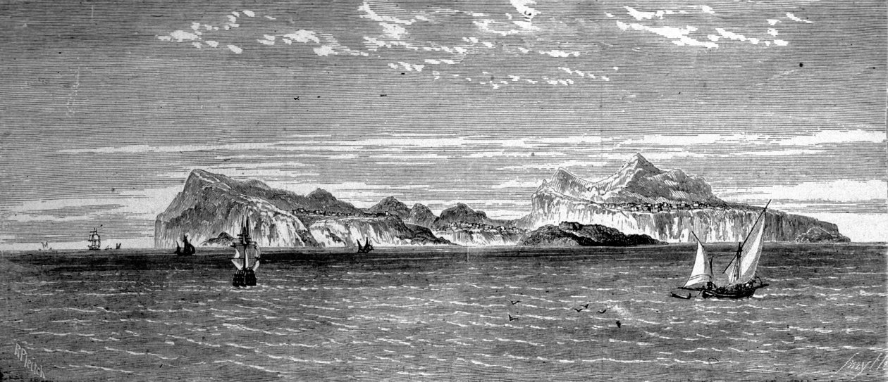 Utsikt over øya Procida utenfor Napoli. 1800-talls gravering. av Unknown artist