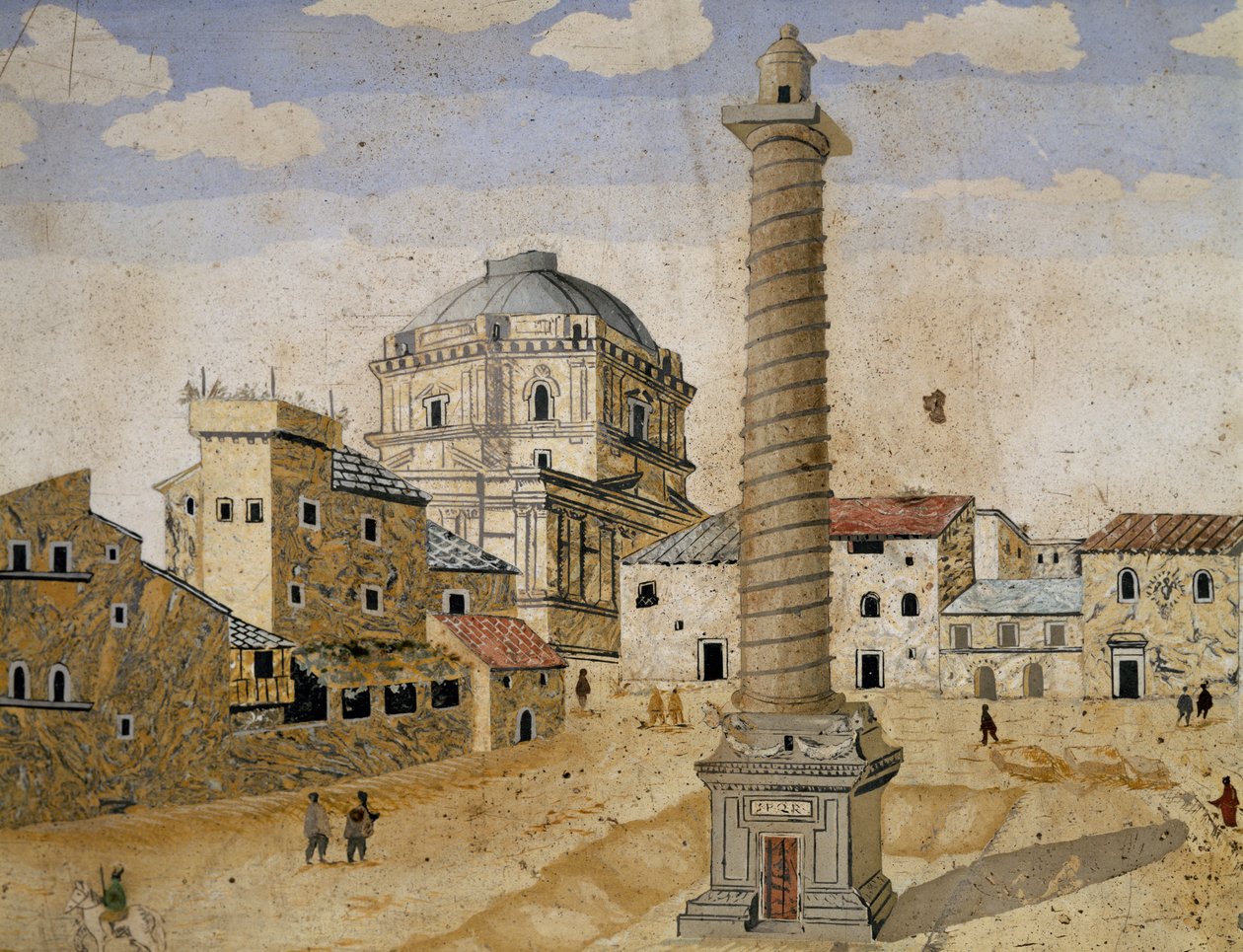 Utsikt over Roma med Trajans søyle av Unknown artist
