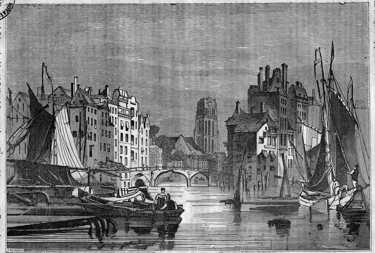 Utsikt over Rotterdam, Nederland. Gravering fra 1836. av Unknown artist