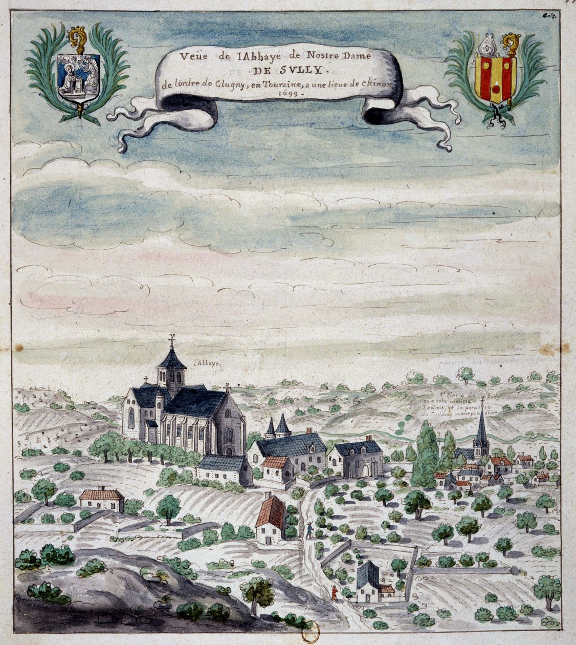 Utsikt over Sully Abbey, Touraine av Unknown artist