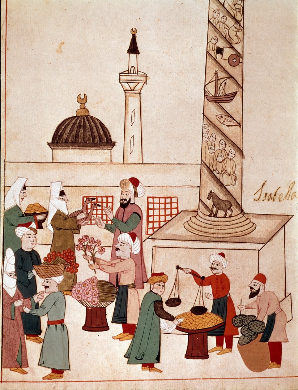 Utsikt over en basar i Konstantinopel. Miniatyr hentet fra et Cicogna-manuskript fra 1800-tallet (1828) etter en original fra 1600-tallet (1671). Venezia, Biblioteca Marciana av Unknown artist