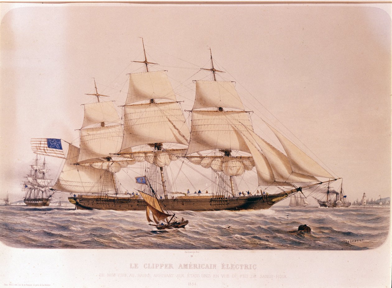 Utsikt over American Clipper Electric. Litografi fra 1854 av Unknown artist