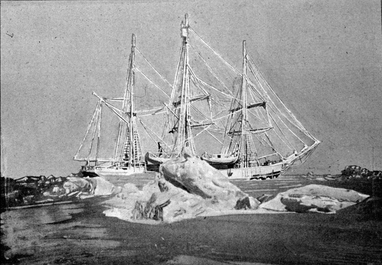 Utsikt over det belgiske vitenskapelige skipet "" Belgica"" brukt i Antarktis-ekspedisjonene, fanget i isen av Unknown artist