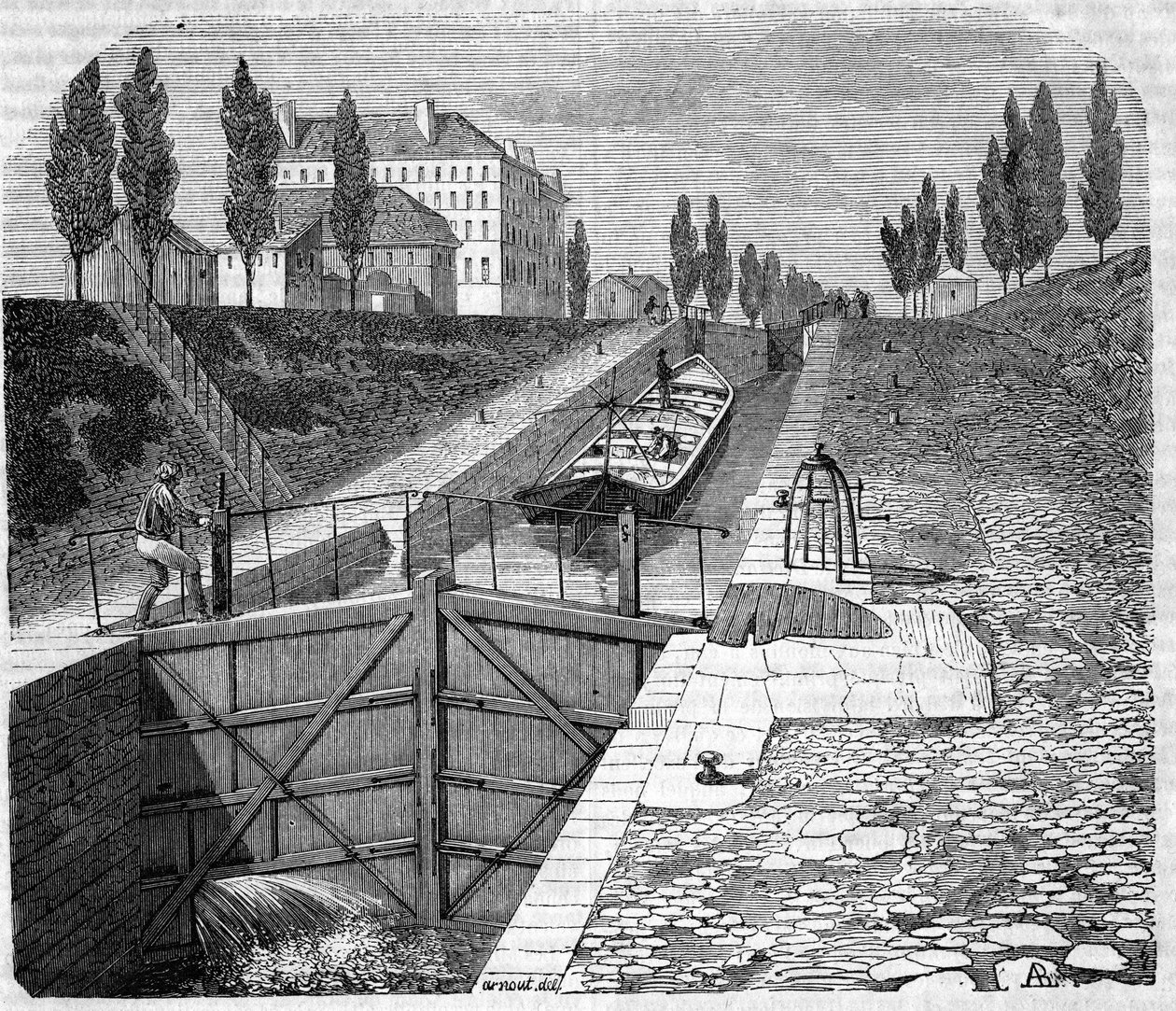 View of the Canal Saint Martin in the vicinity of Paris. av Unknown artist