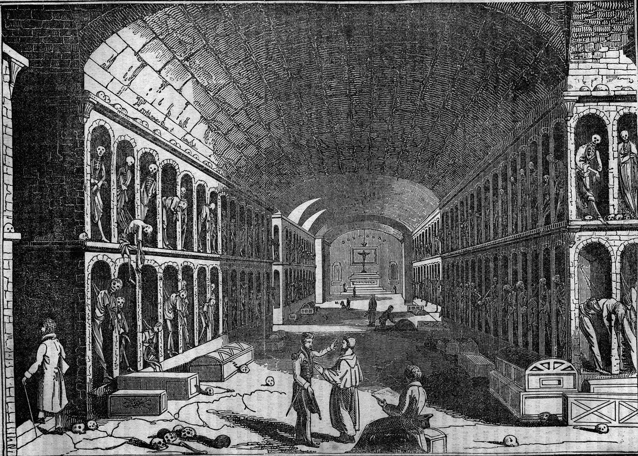 Utsikt over kapusinernes kirkegård i Palermo på 1800-tallet. (Cimitero dei Cappuccini, Palermo) av Unknown artist