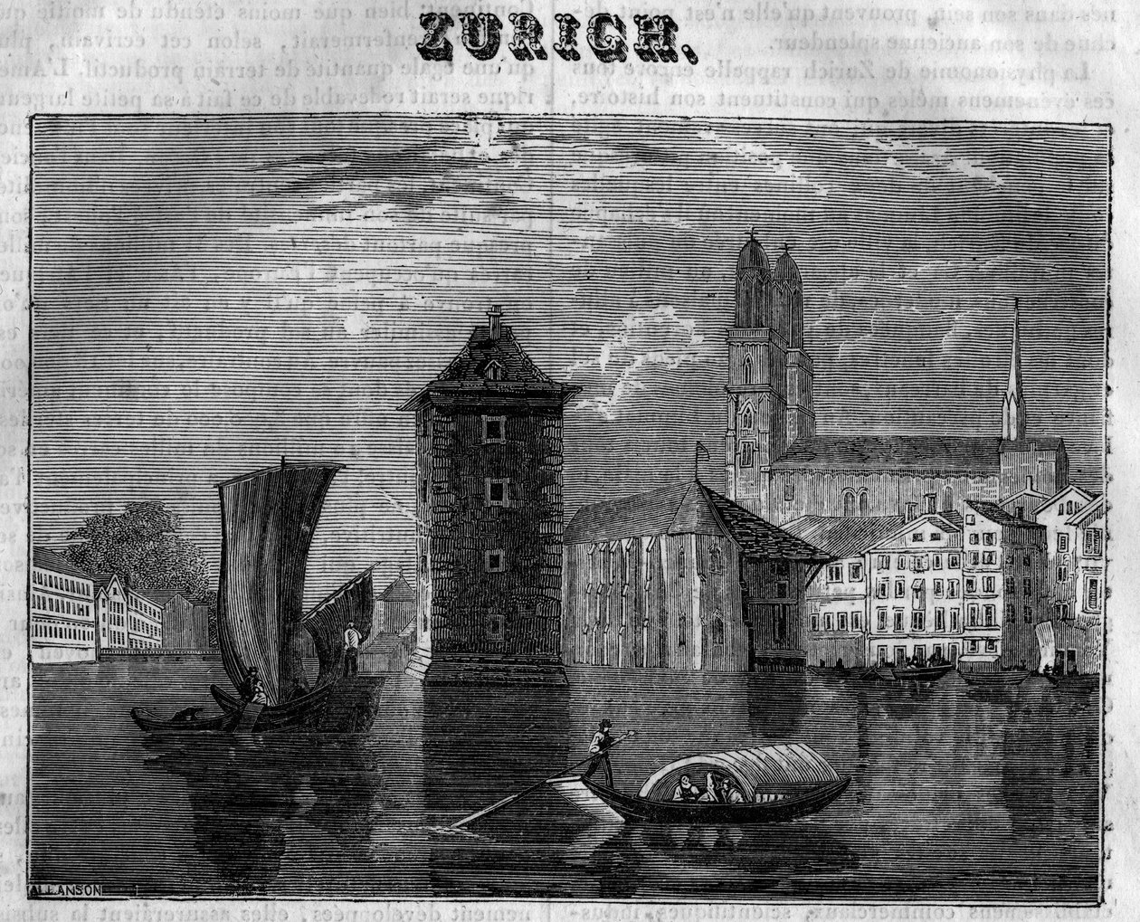 View of the City of Zurich (Zurigo) in Switzerland in the 19th century. av Unknown artist