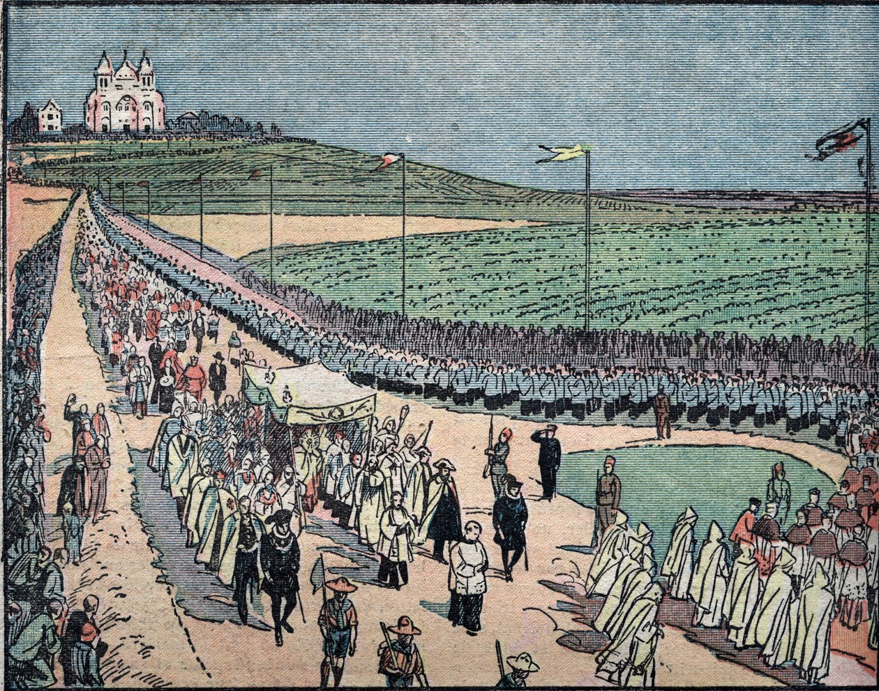 Utsikt over den eukaristiske prosesjonen under den eukaristiske kongressen i Kartago, Tunisia 11.05.1930 (Utsikt over den 30. internasjonale eukaristiske kongressen holdt i Kartago, Tunisia) av Unknown Artist