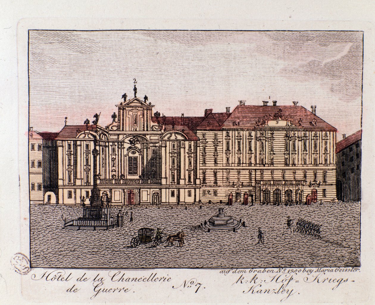 Utsikt over Hotel of the War Chancery i Wien. Østerrike Gravering fra 1815 Privat samling av Unknown artist