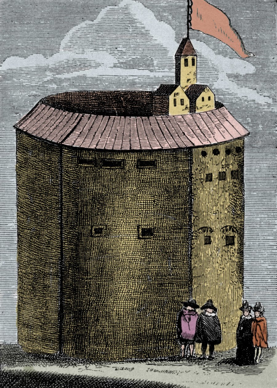 Utsikt over London Globe Theatre på tiden til William Shakespeare (1564-1612). Gravering fra 1800-tallet. av Unknown artist