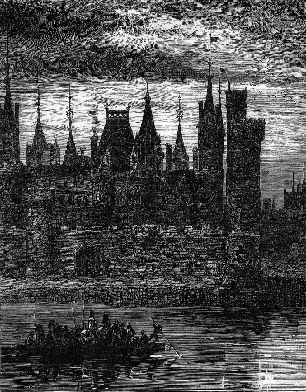 Utsikt over Louvre på 1300-tallet. Gravering i «Le Journal de la jeunesse»» av Unknown artist