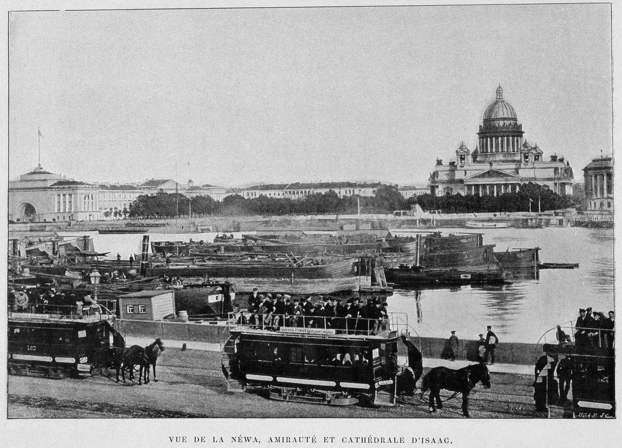 Utsikt over Newa, Admiralitetet og Isaac-katedralen. St. Petersburg. av Unknown artist