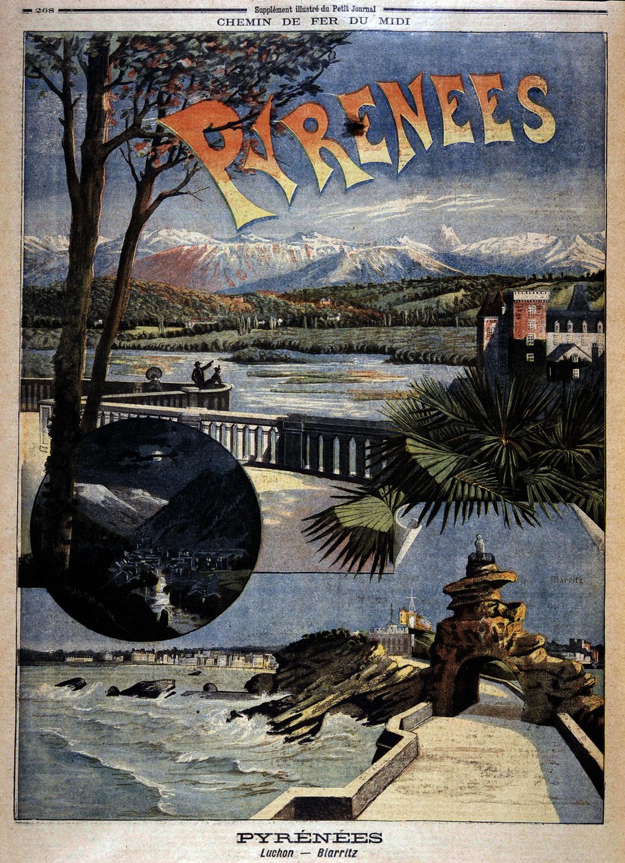 Utsikt over Pyreneene: Luchon og Biarritz, "" Le Petite journal", slutten av 1800-tallet av Unknown artist