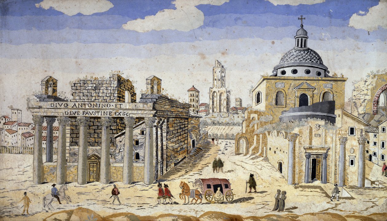 Utsikt over Forum Romanum, slutten av 1600-tallet, scagliola på terrakottastøtte av Unknown artist