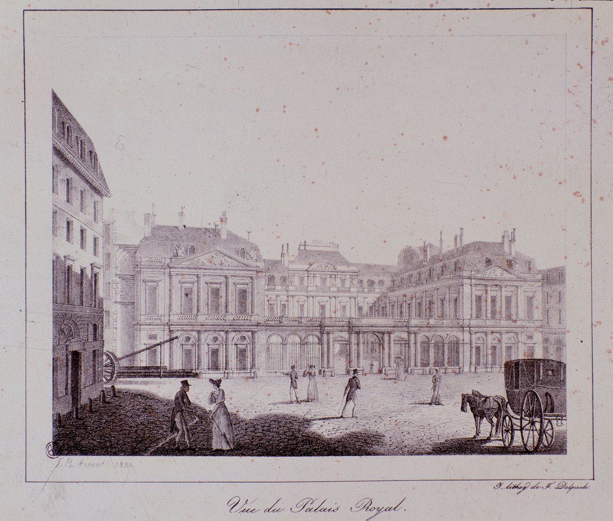 Utsikt over det kongelige palasset i Paris. Gravering fra 1820 Privat samling av Unknown artist