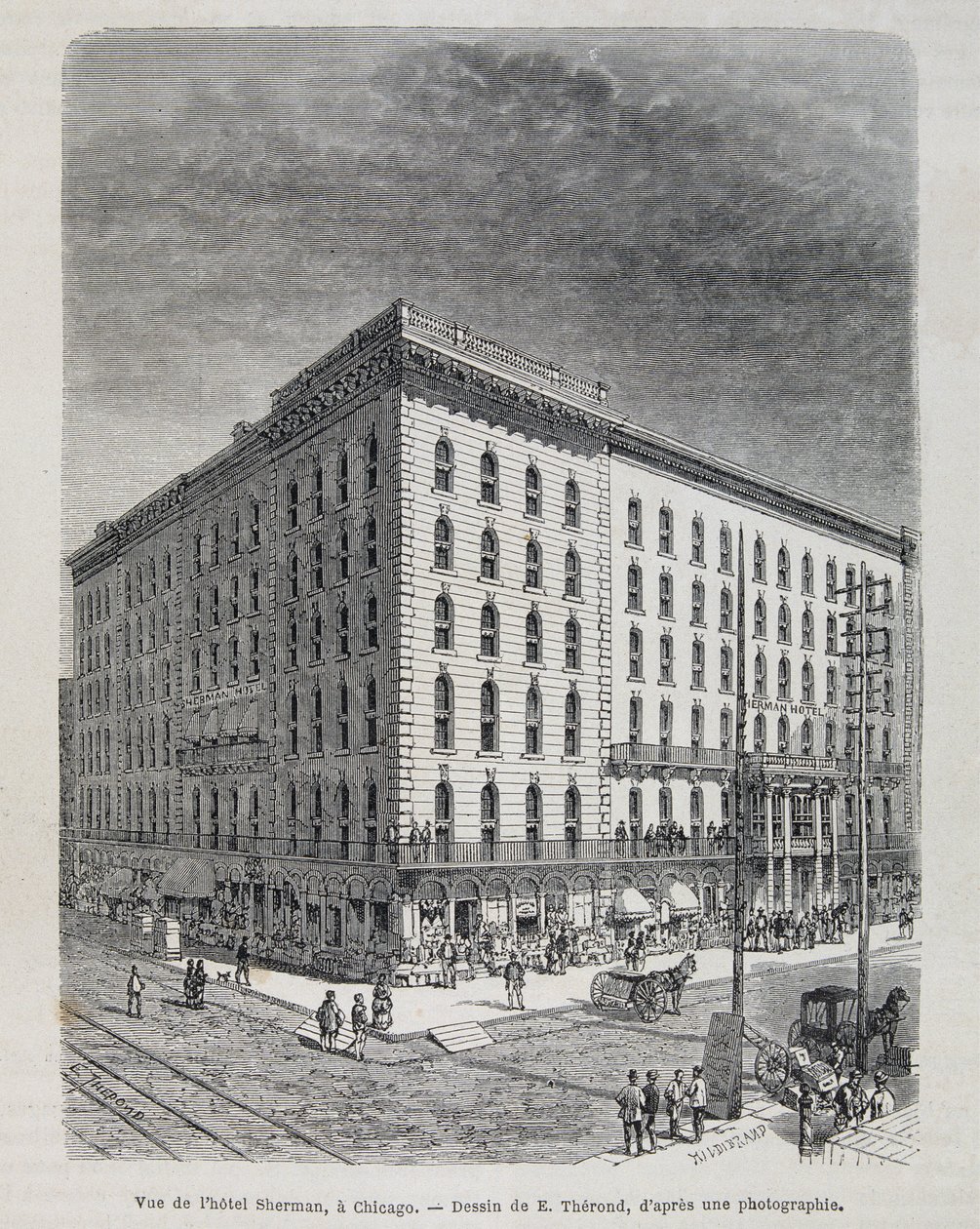 Utsikt over Sherman Hotel i Chicago - i "" Le tour du monde"" av Unknown artist