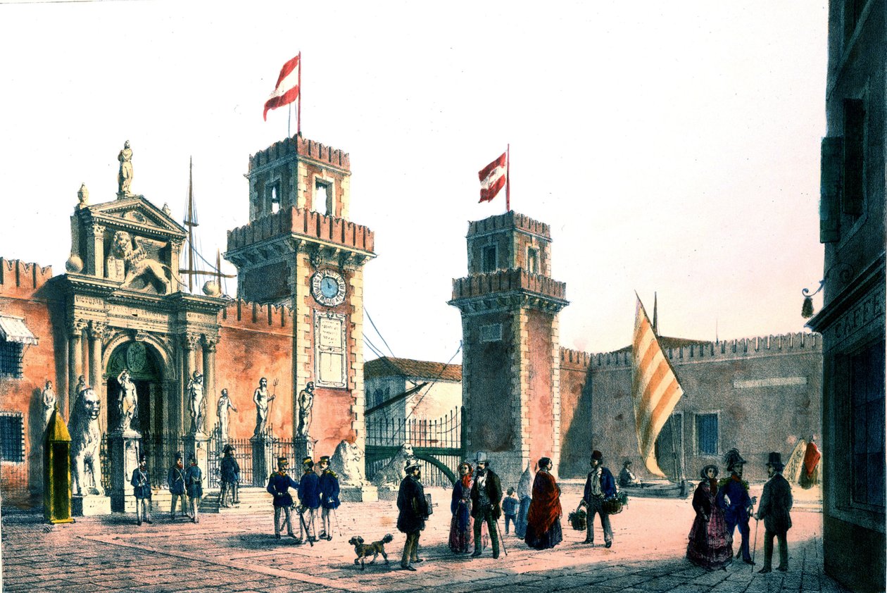 Utsikt over Venezia-arsenalet på 1800-tallet. av Unknown artist