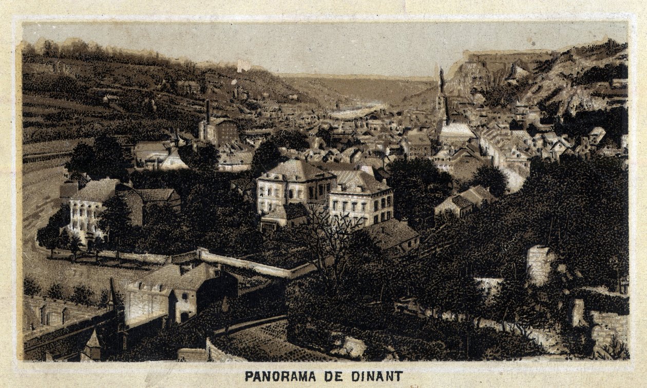 View of the city of Dinant, Wallonia, Belgium. Chromolithography of the end of the 19th century. av Unknown artist