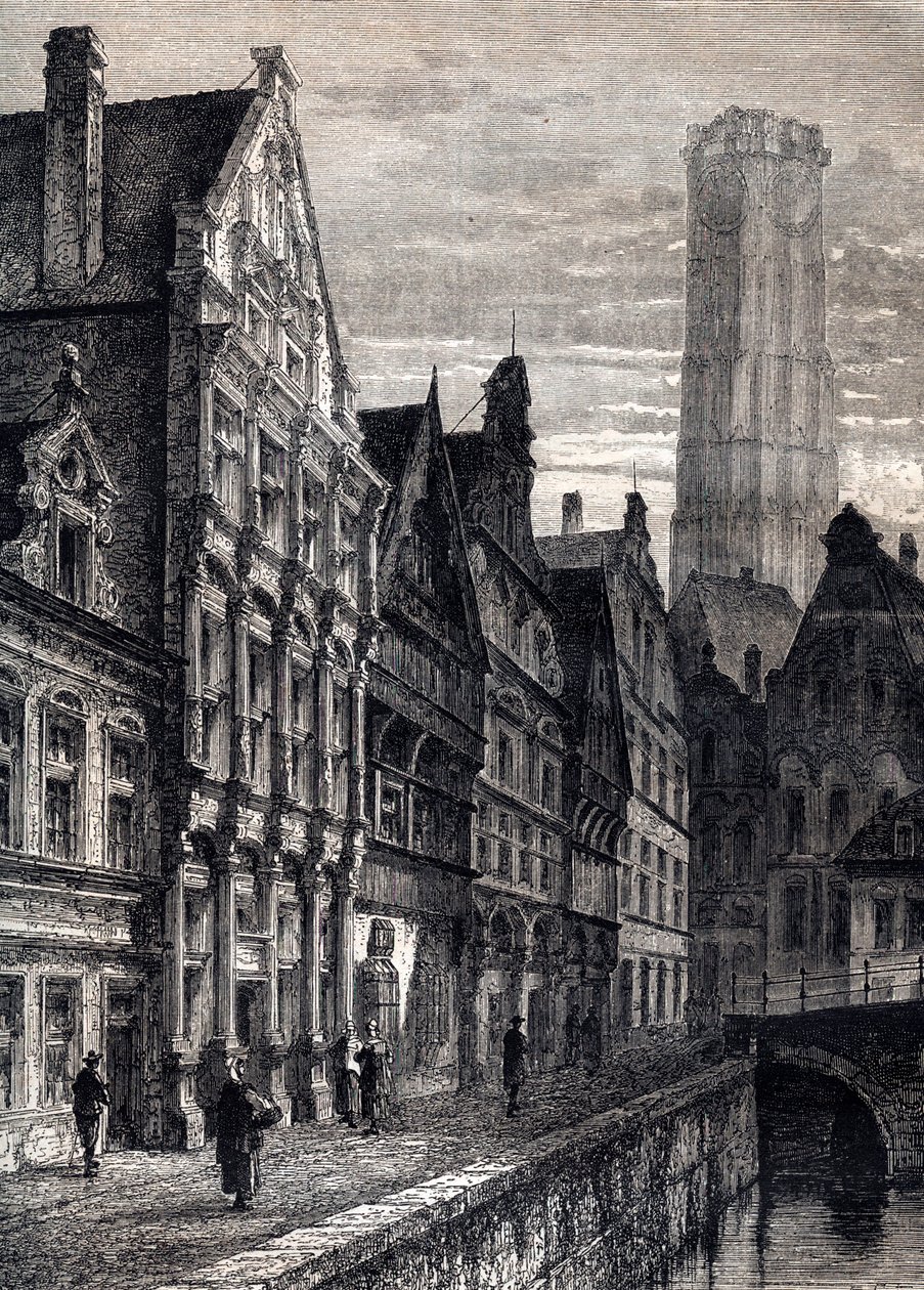 Utsikt over byen Mechelen i Belgia - Utsikt over byen Mechelen i Belgia - ca. 1867 av Unknown artist