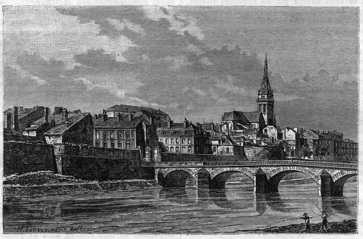 View of the city of Mezieres at the end of the 19th century. Engraving in “” le journal de la Jeunesse “” of 1888. av Unknown artist