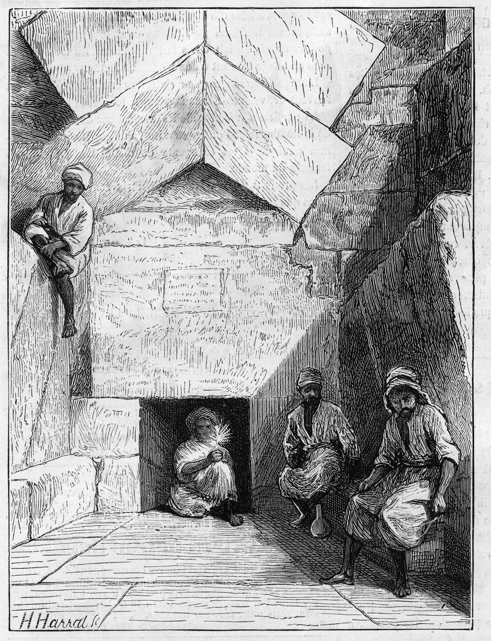 Utsikt over inngangen til Kheops-pyramiden (Cheops, Keops, Khoufu, Khufu) i Guizeh (Guiseh, Giza, Giza), Egypt av Unknown artist