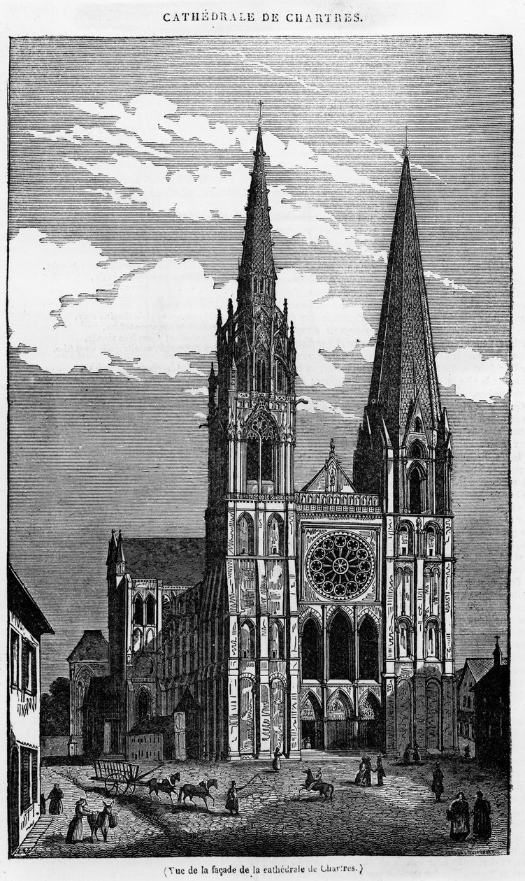 Utsikt over fasaden til katedralen de Chartres (28) - i "Den pittoreske butikken", juli 1836. av Unknown artist