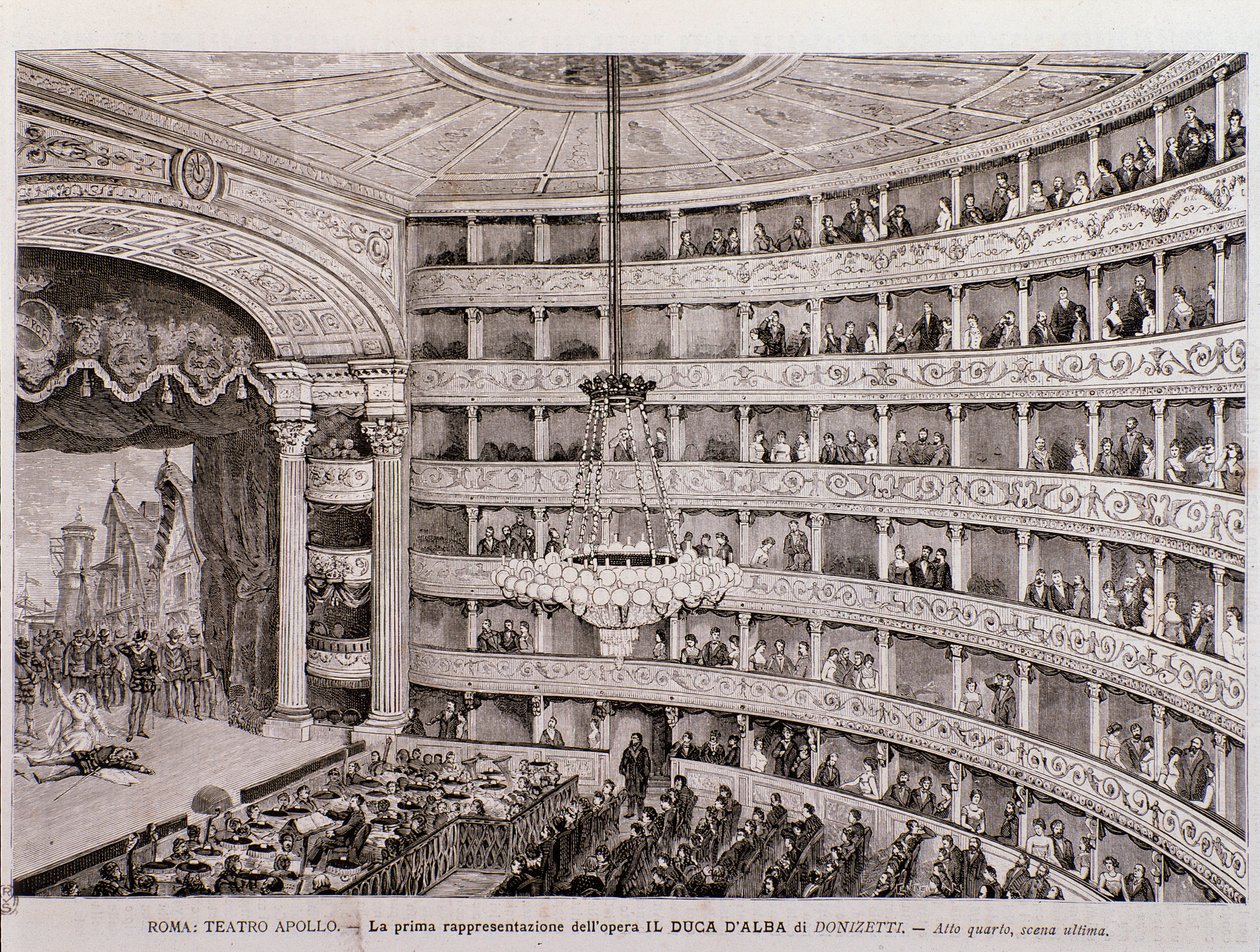Utsikt over den første forestillingen av operaen The Duke of Alba, på Teatro Apollo, Roma av Unknown artist