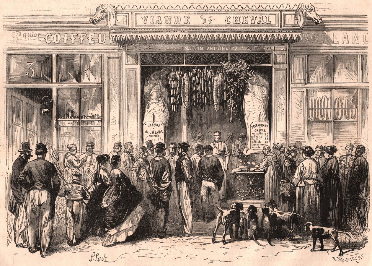 Utsikt over forsiden av en hestekjøttslakter i Paris, Frankrike av Unknown