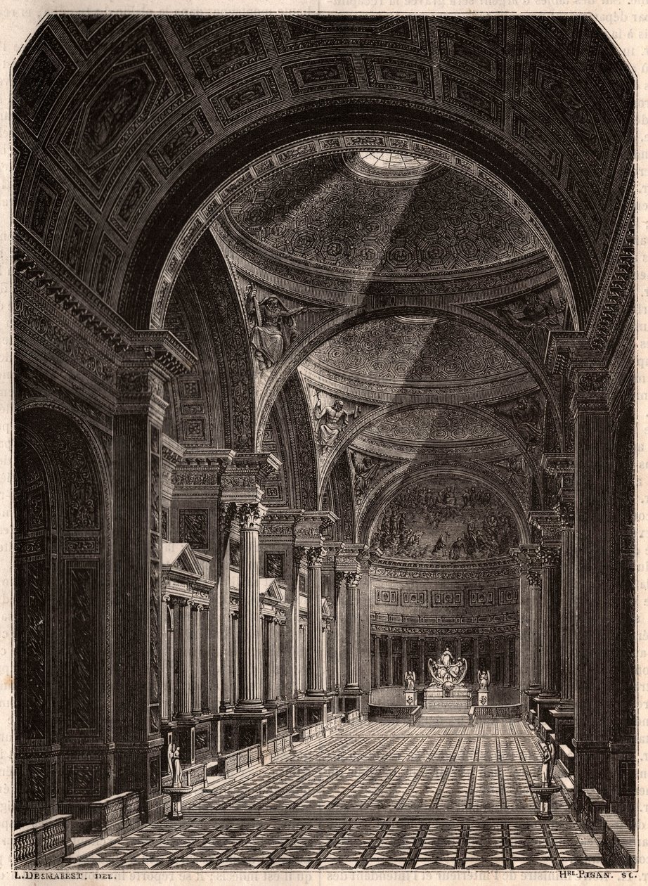 Utsikt over interiøret i Madeleine-kirken i Paris i 1843, kort tid etter at den åpnet for tilbedelse av Unknown