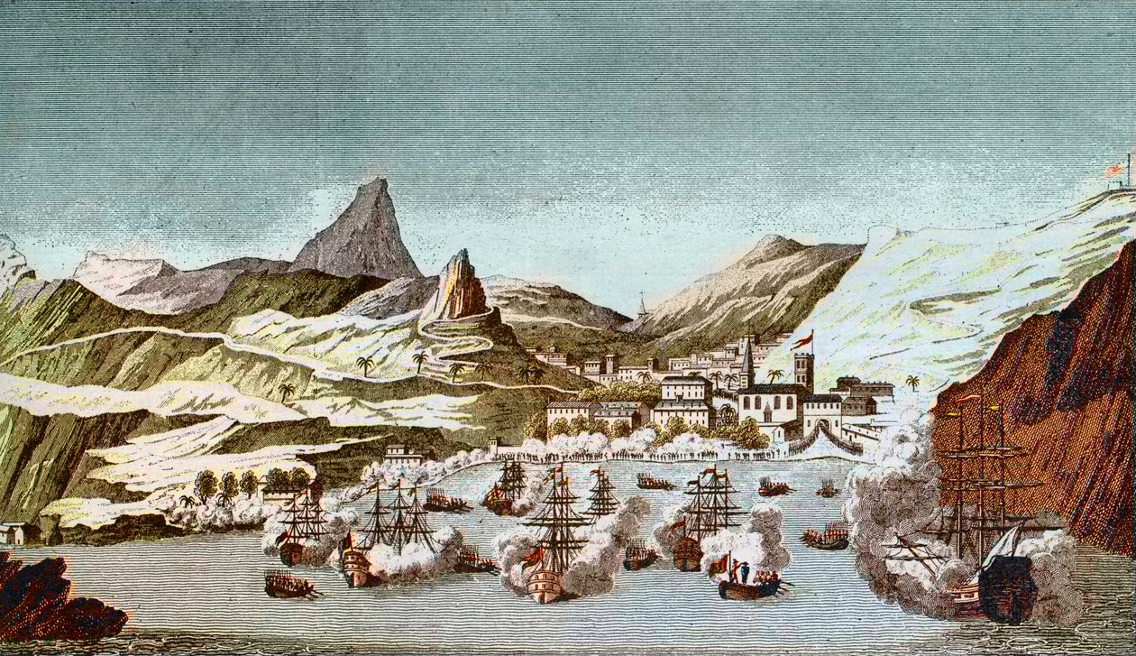 Utsikt over øya Saint Helene (Utsikt over øya Saint Helena) Gravering av 1800-tallet av Unknown artist