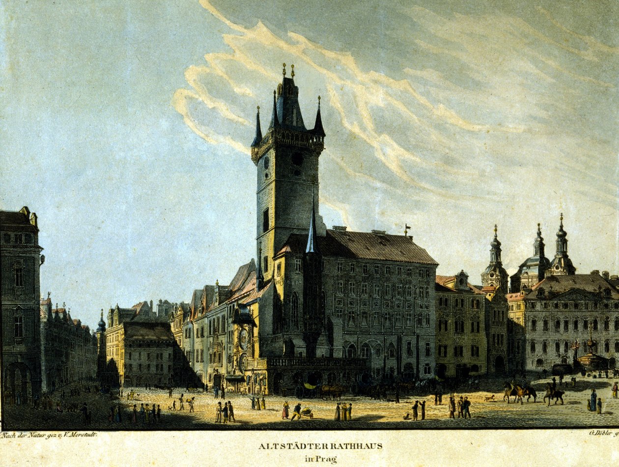 Utsikt over det gamle rådhuset i Praha rundt 1860. av Unknown artist
