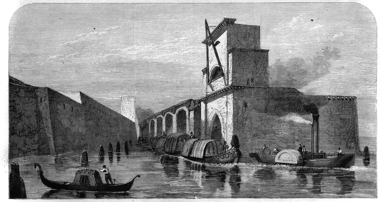 View of the old arsenal of the city of Venice, Italy. Engraving in “” L