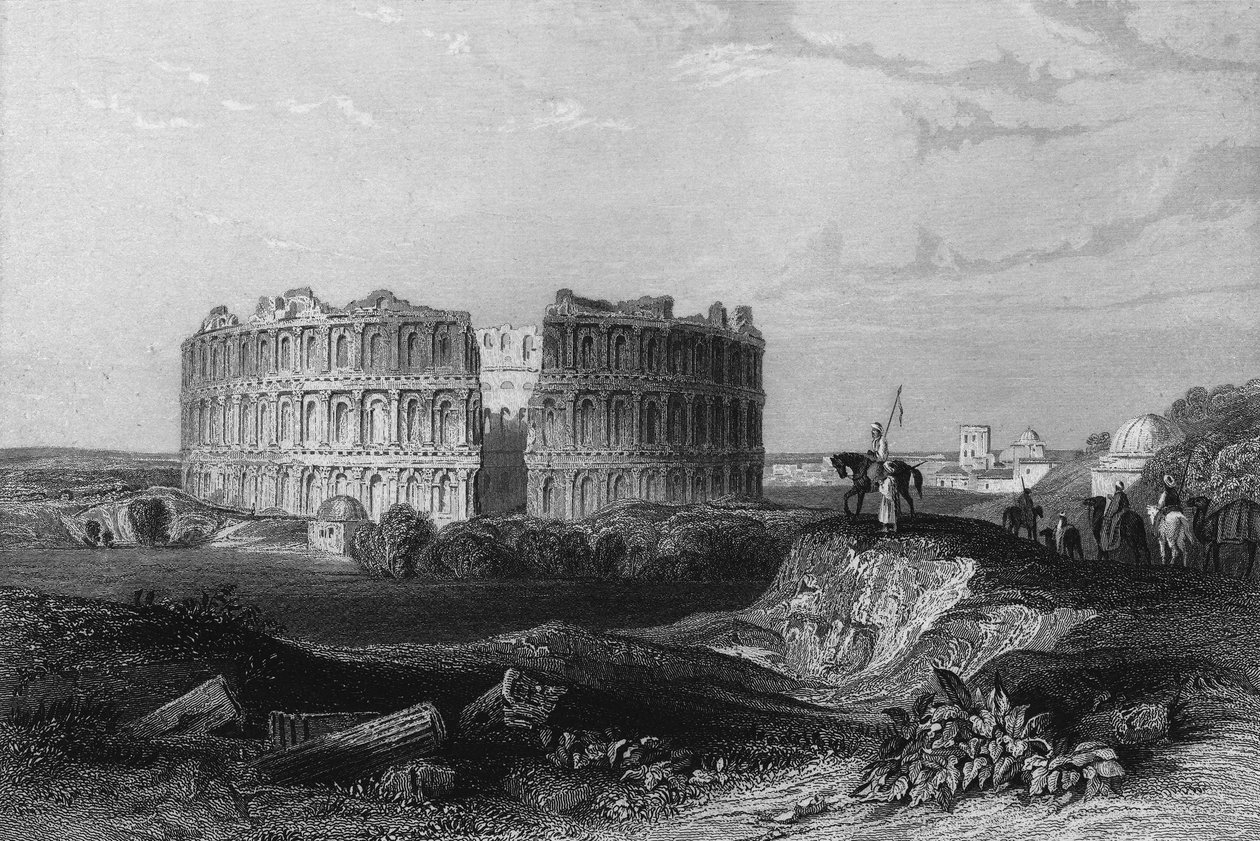 Utsikt over ruinene av amfiteateret i Jemm i Algerie på 1800-tallet, I "" L