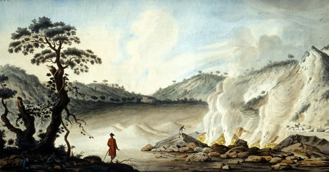 Utsikt over solfataren, vulkansk terreng som kommer fra varme gasser og svovelgasser. Pozzuoli nær Napoli. 1800-tallet. av Unknown artist
