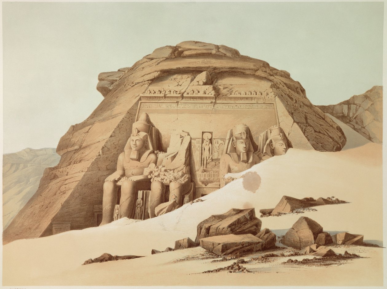 Utsikt over tempelet til Abu Simbel. Egypt. Illustrasjon av 1800-tallet. Paris, College of France av Unknown artist