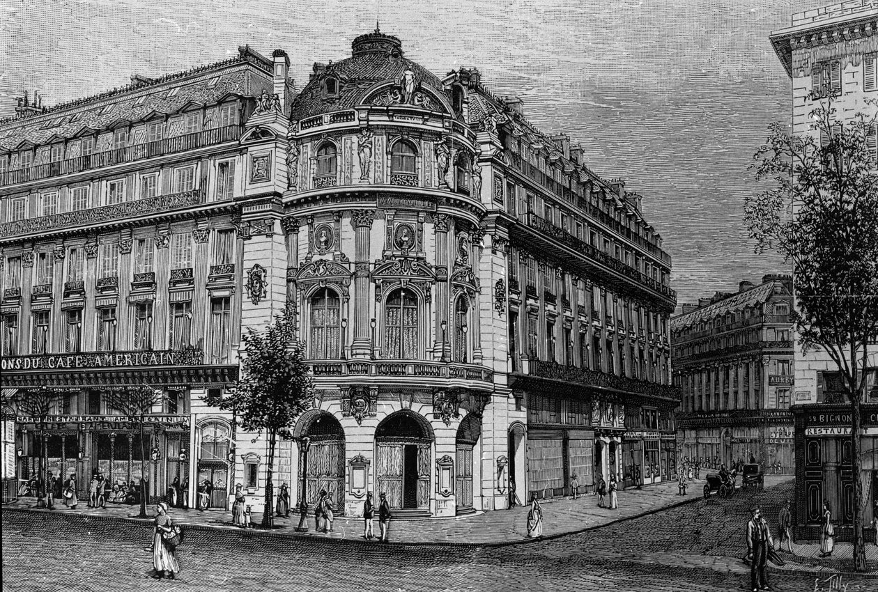 Utsikt over theatre du Vaudeville i Paris. av Unknown artist