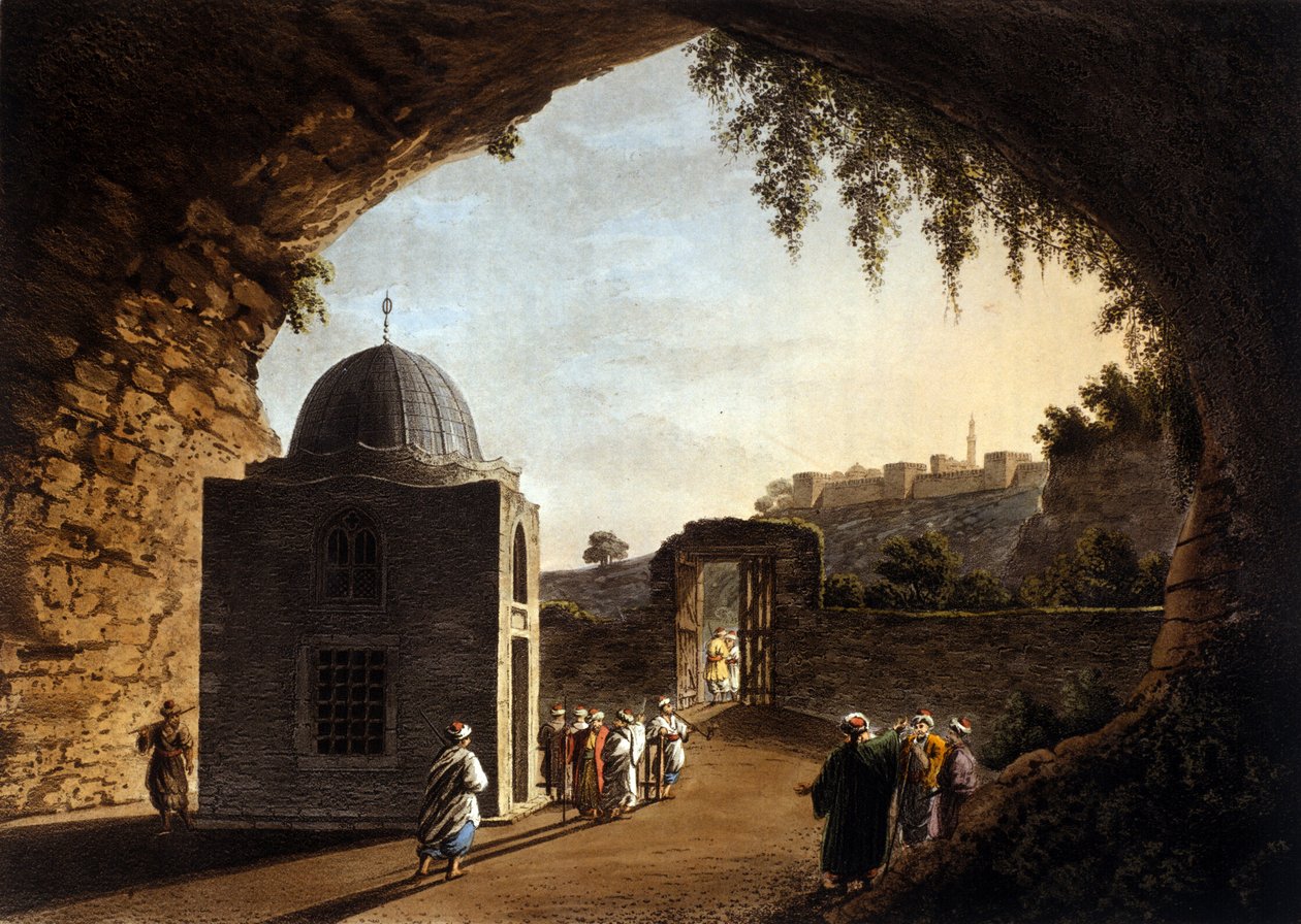 Utsikt over graven til profeten Jeremia i Jerusalem. Litografi fra 1800-tallet av Unknown artist