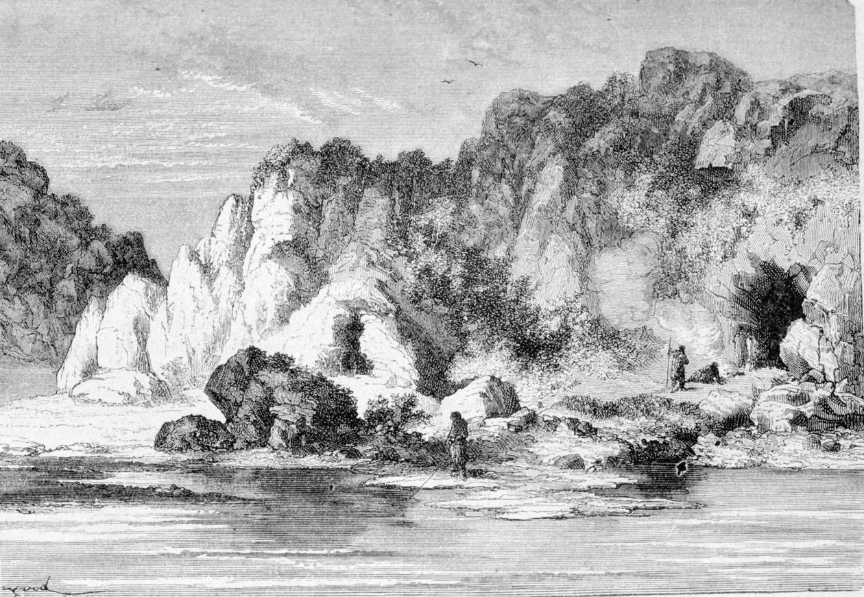 Village of the Reindeer Age (øvre paleolitikum), Furfeez-grotter. av Unknown artist
